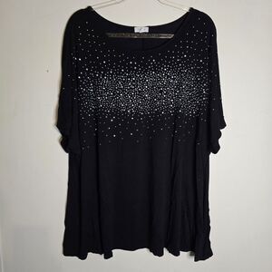 Cerule Top Women's 4X Black Bedazzled Glam Elegant Short Sleeve